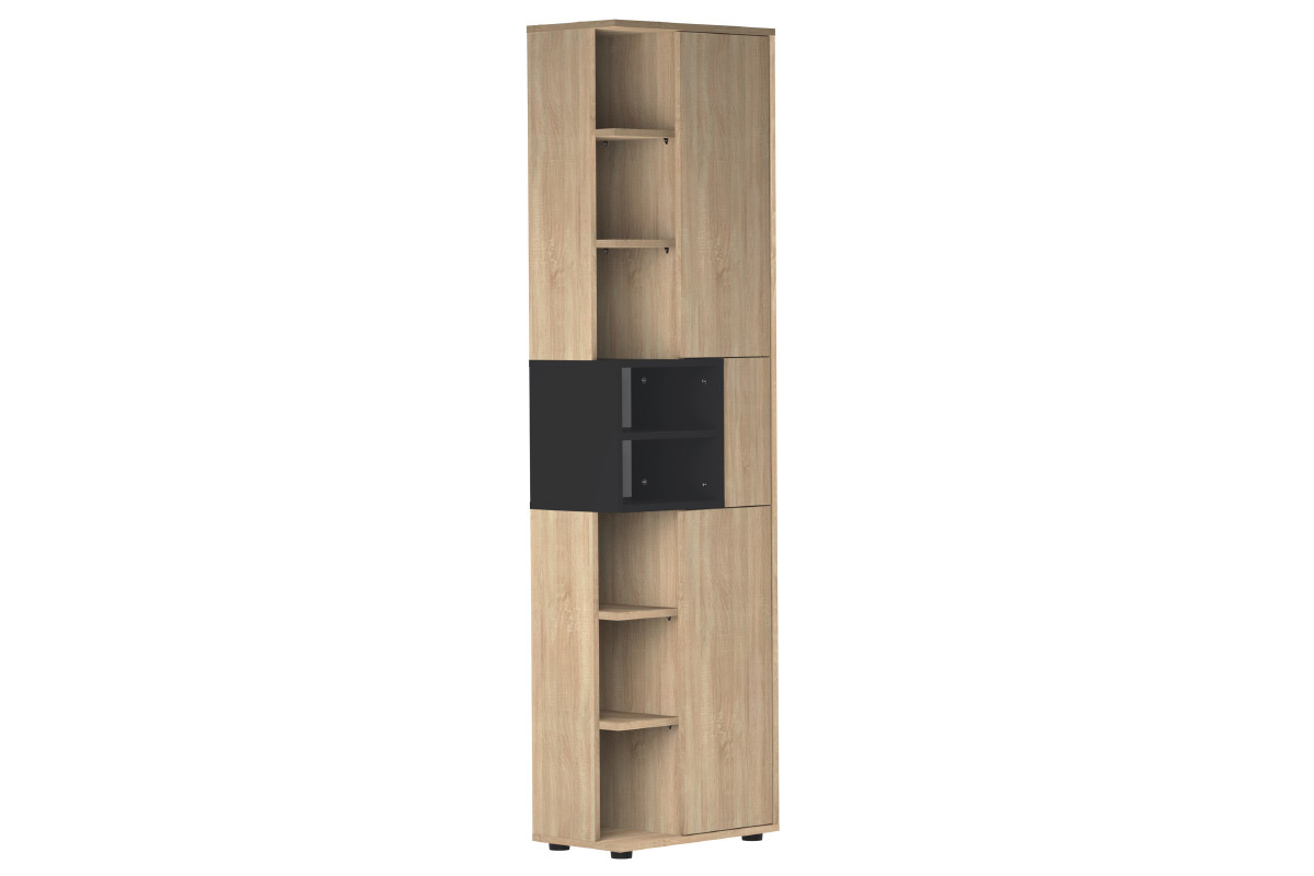 Colonne de rangement design noir et bois STELE