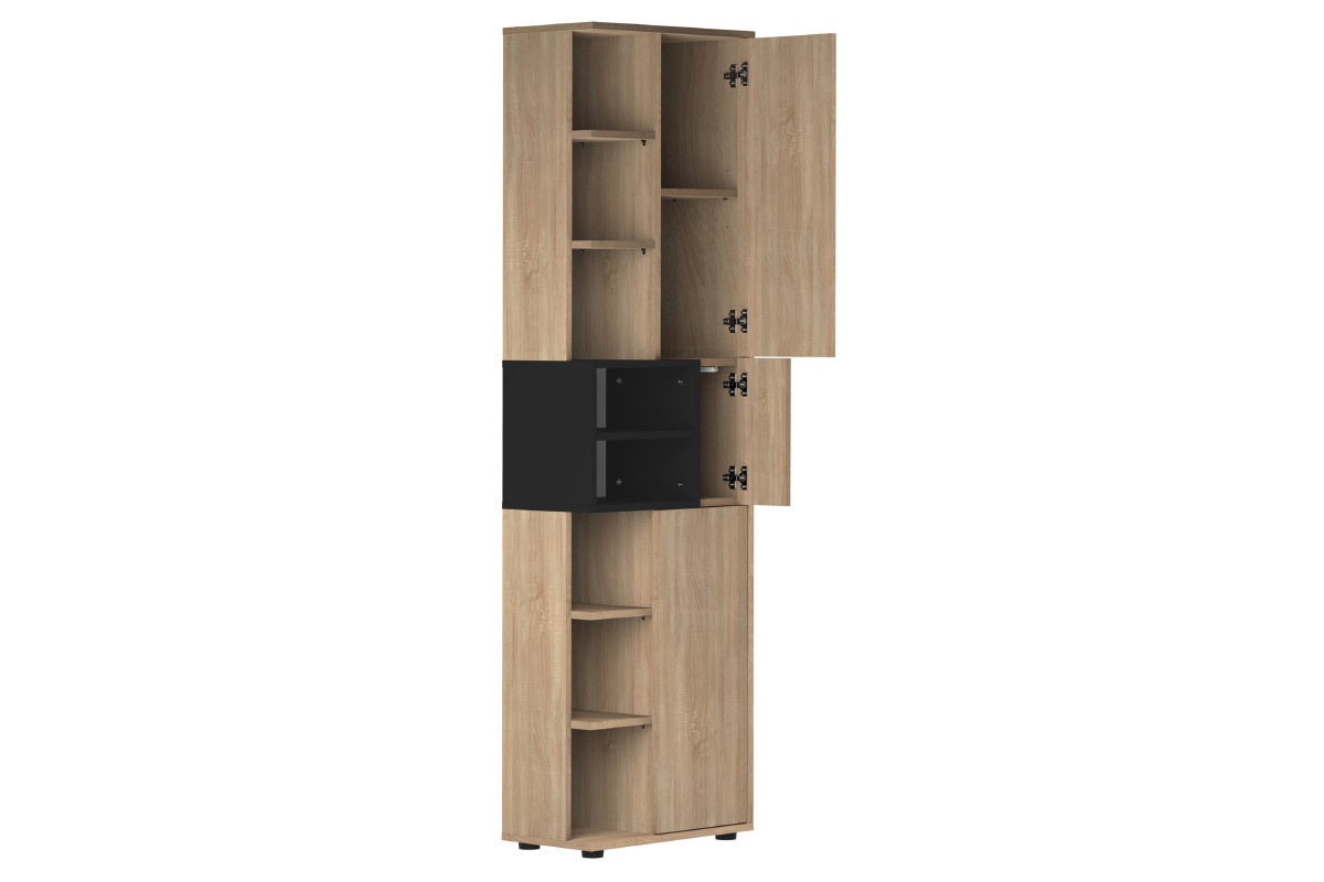 Colonne de rangement design noir et bois STELE