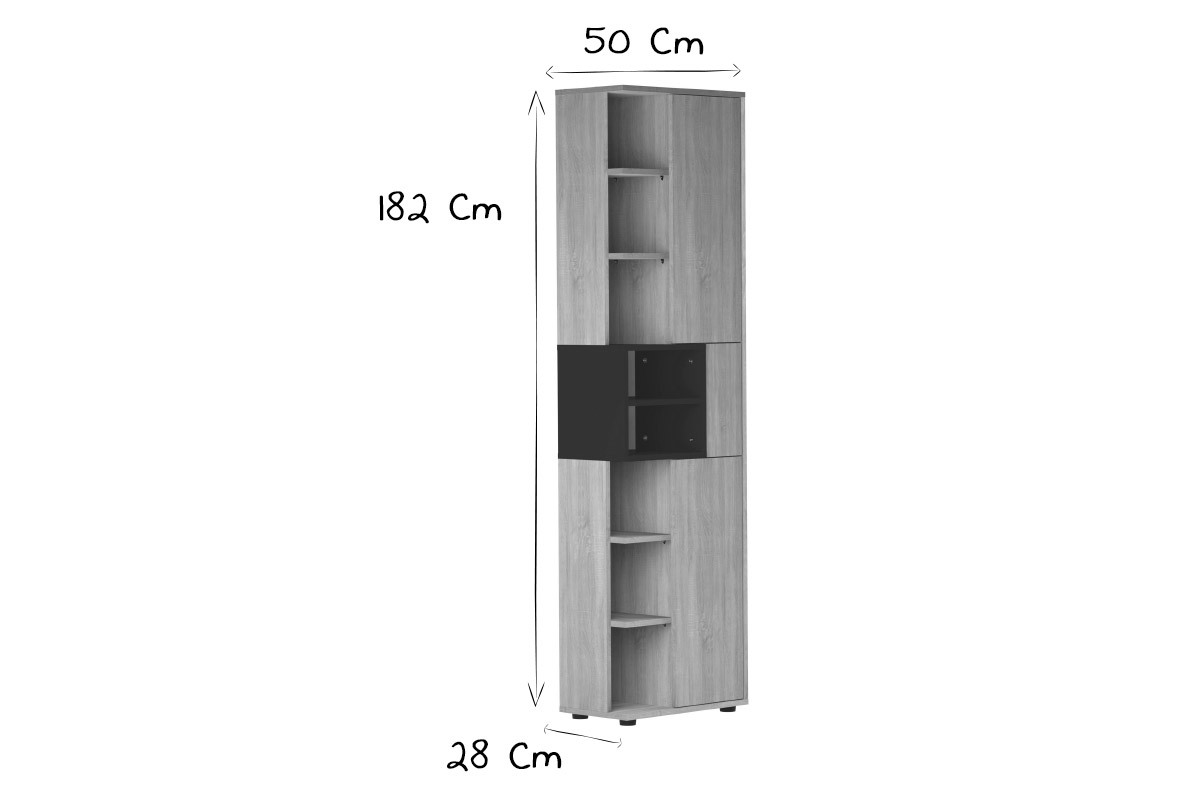 Colonne de rangement design noir et bois STELE