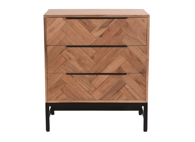 Commode 3 tiroirs en acacia massif et m&eacute;tal noir STICK