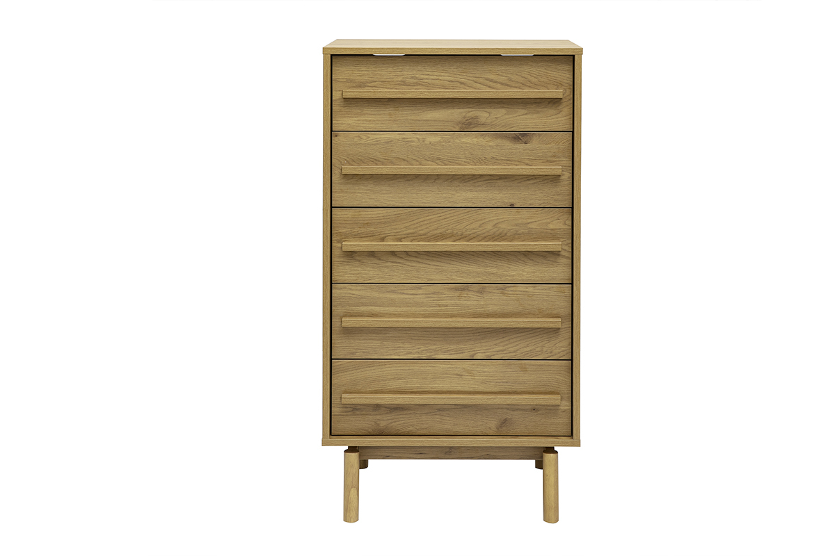 Commode chiffonnier - semainier scandinave finition bois ch�ne 5 tiroirs L60 cm YSEULT