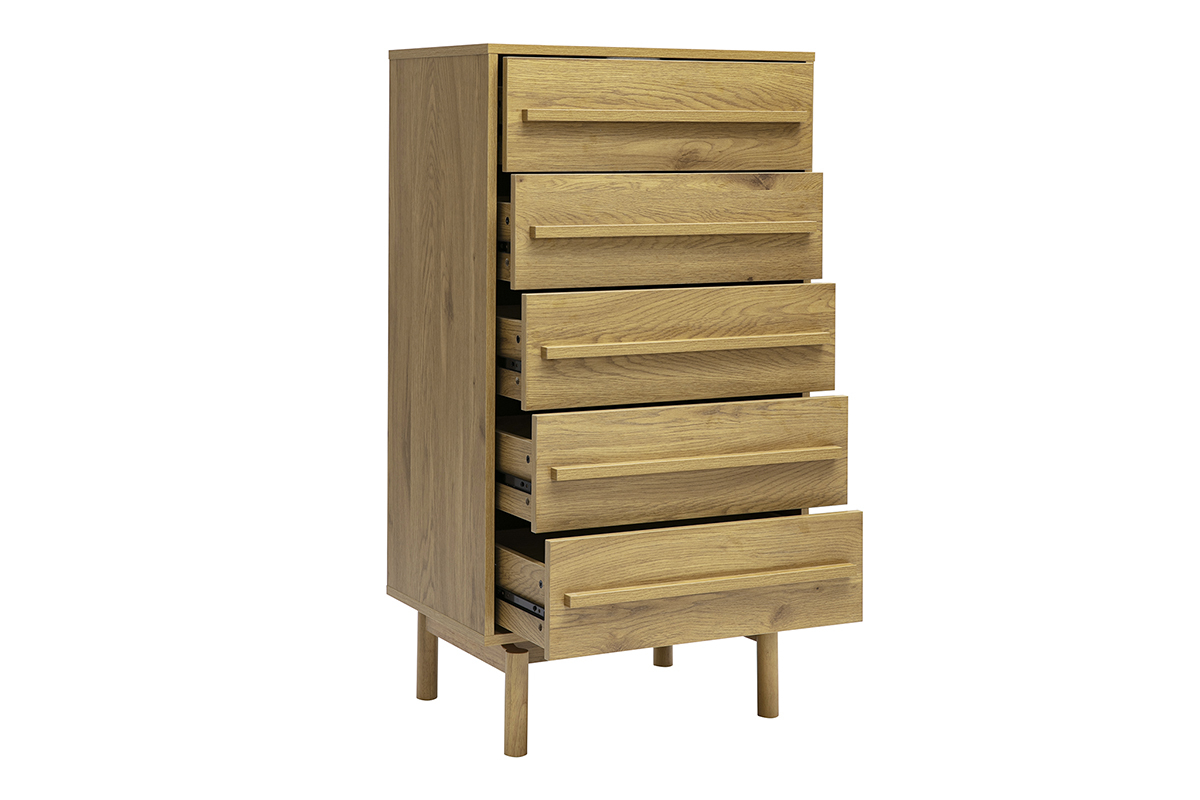 Commode chiffonnier - semainier scandinave finition bois ch�ne 5 tiroirs L60 cm YSEULT