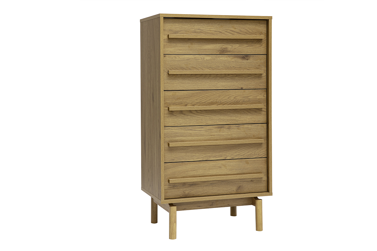 Commode chiffonnier - semainier scandinave finition bois ch�ne 5 tiroirs L60 cm YSEULT