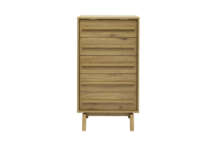 Commode chiffonnier - semainier scandinave finition bois ch&ecirc;ne 5 tiroirs L60 cm YSEULT