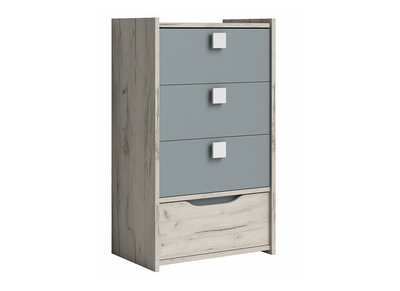 Commode design 4 tiroirs frêne blanc et gris TOM - Commode design 4 tiroirs frêne blanc et gris TOM