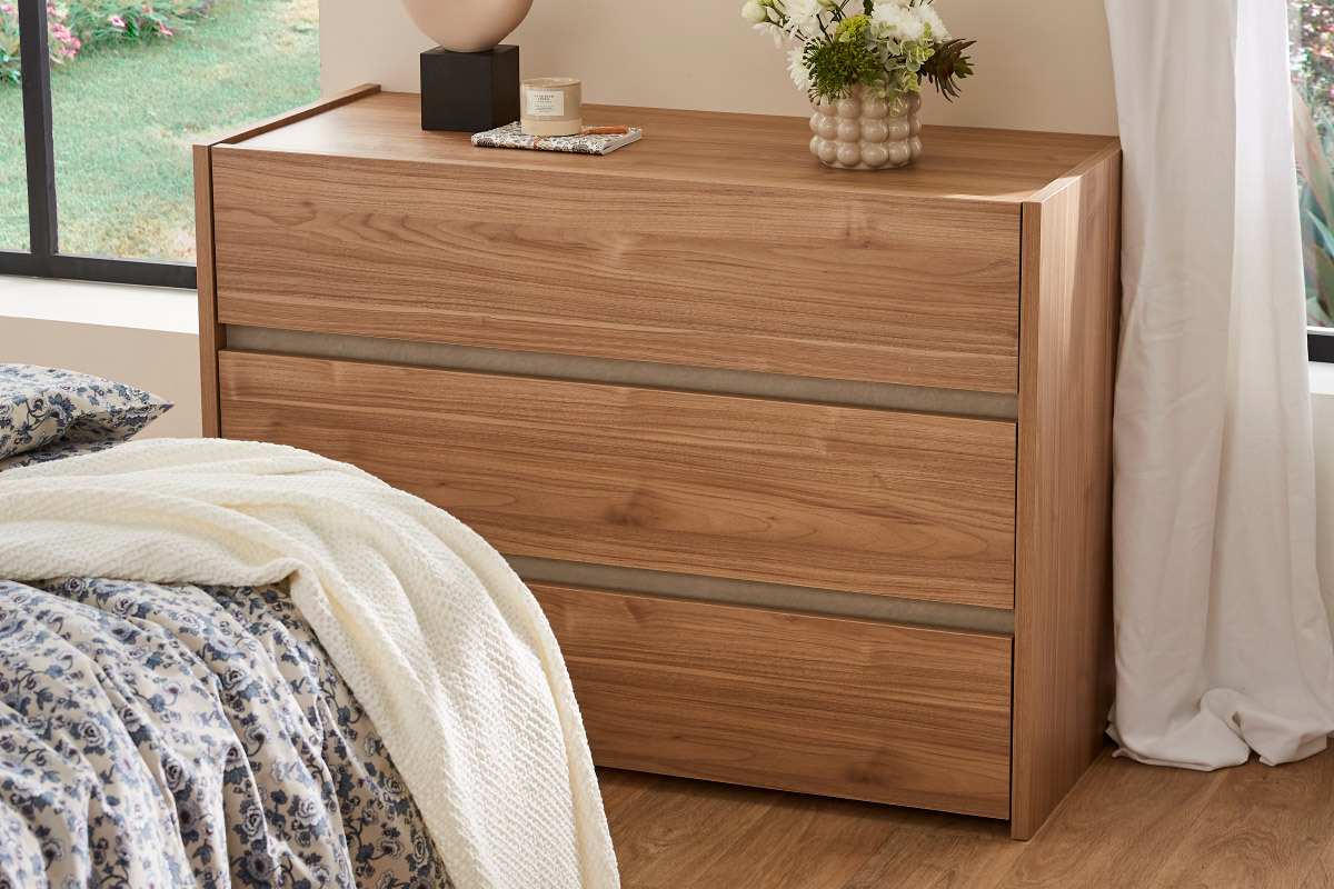 Commode design bois fonc 3 tiroirs L111 cm ODE