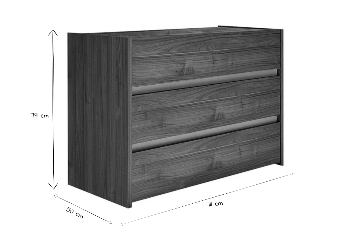 Commode design bois fonc 3 tiroirs L111 cm ODE