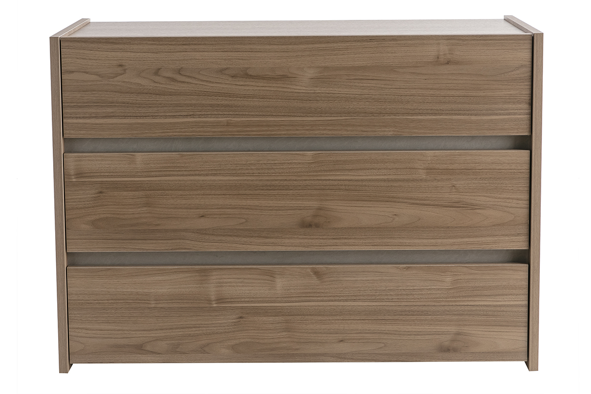Commode design finition bois fonc 3 tiroirs L111 cm ODE
