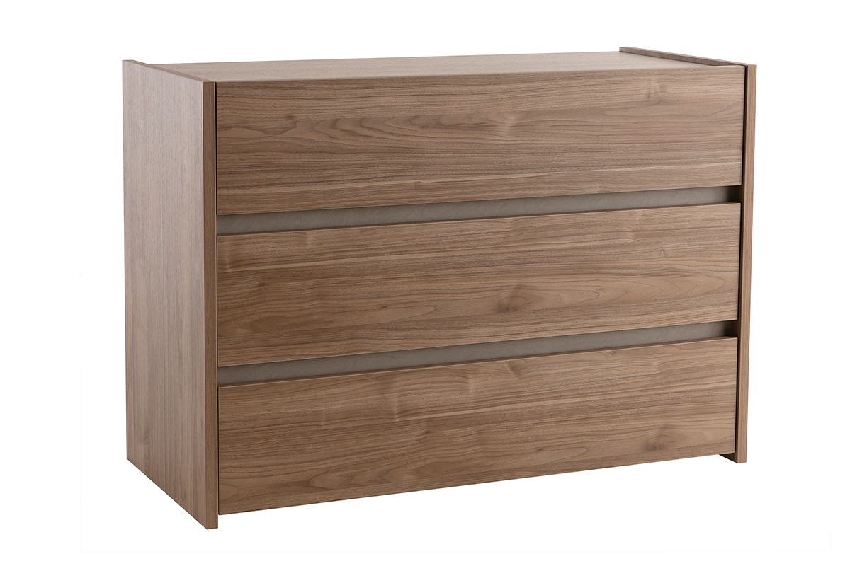 Commode design finition bois fonc 3 tiroirs L111 cm ODE