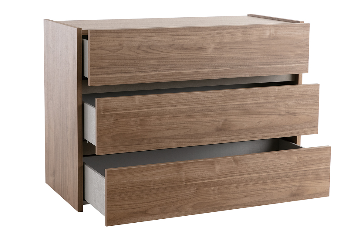 Commode design finition bois fonc 3 tiroirs L111 cm ODE