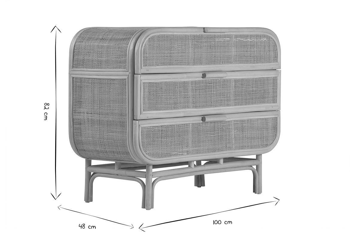 Commode en rotin 3 tiroirs L100 cm LUWAK