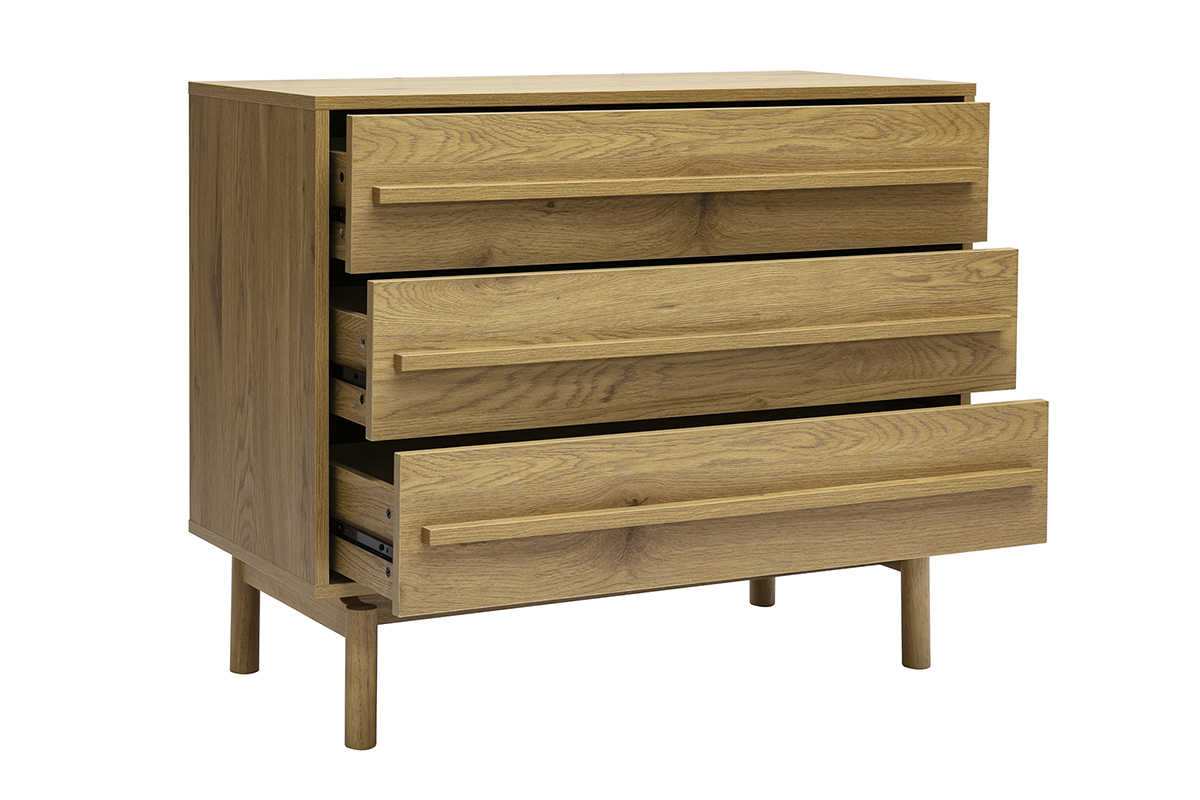 Commode finition bois ch�ne 3 tiroirs L90 cm YSEULT