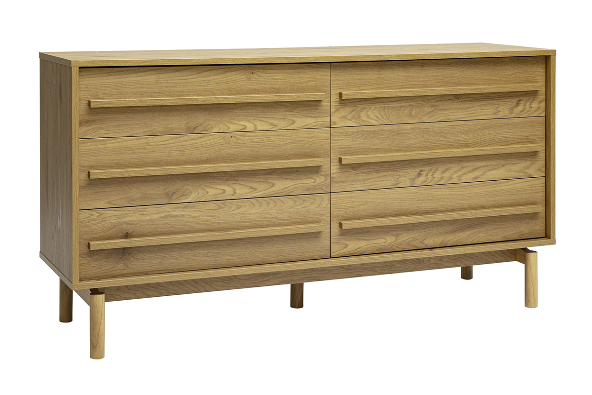 Commode finition bois ch�ne 6 tiroirs L140 cm YSEULT