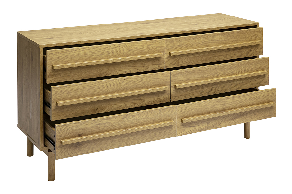 Commode finition bois ch�ne 6 tiroirs L140 cm YSEULT