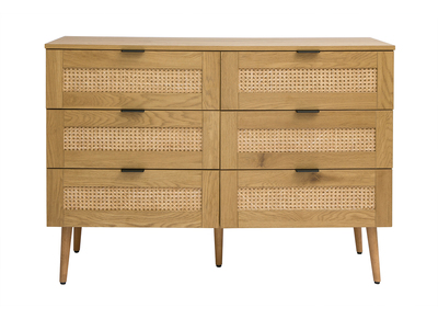 Commode finition bois clair, cannage en rotin et métal noir 3 tiroirs L120 cm MANILLE