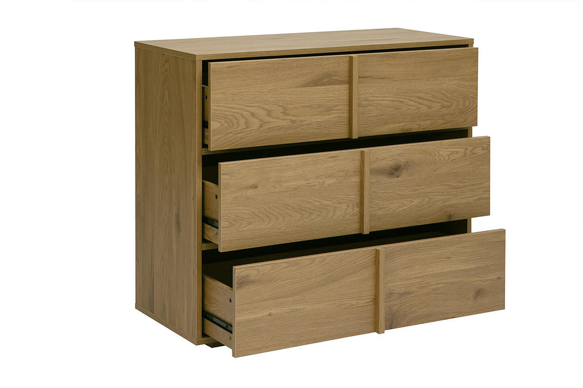 Commode finition bois clair ch�ne 3 tiroirs L90 cm LOTHAIRE