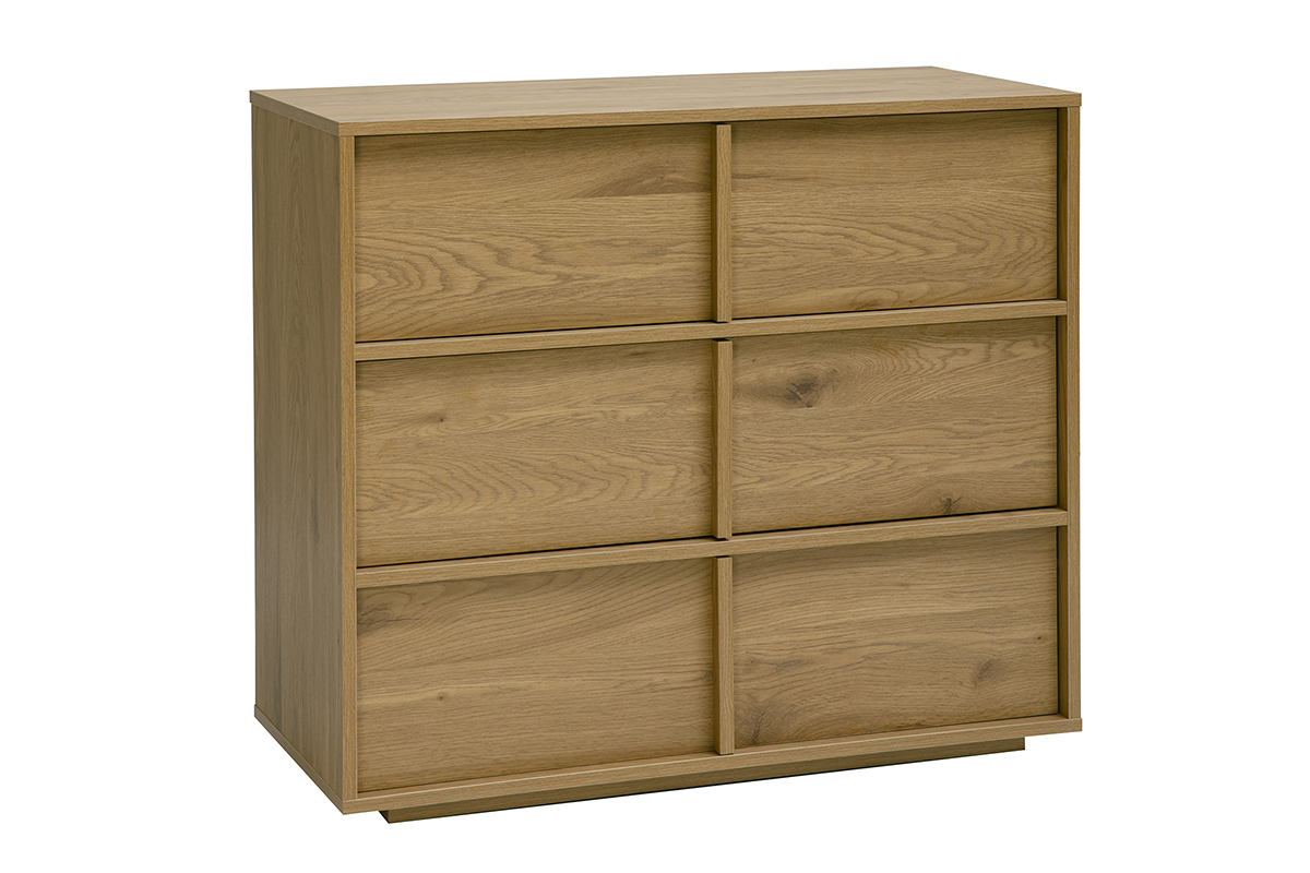 Commode finition bois clair ch�ne 3 tiroirs L90 cm LOTHAIRE