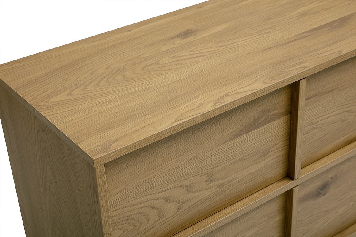Commode finition bois clair ch�ne 3 tiroirs L90 cm LOTHAIRE