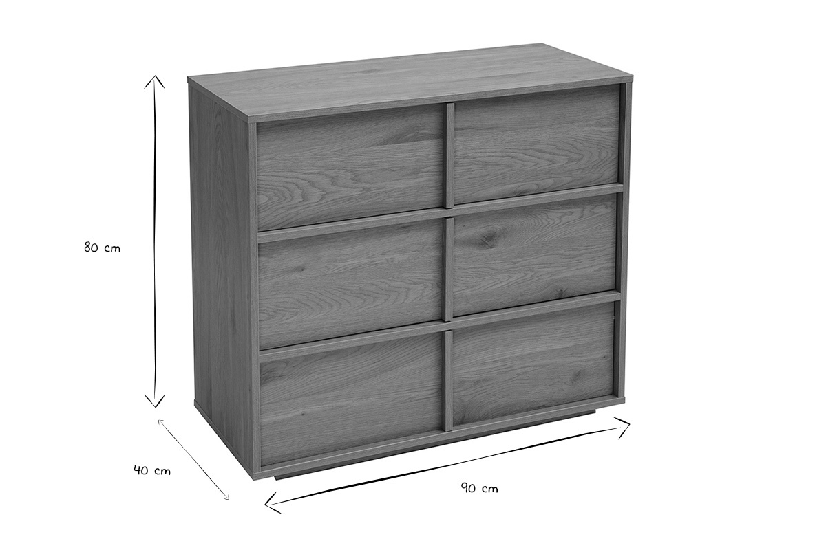 Commode finition bois clair ch�ne 3 tiroirs L90 cm LOTHAIRE