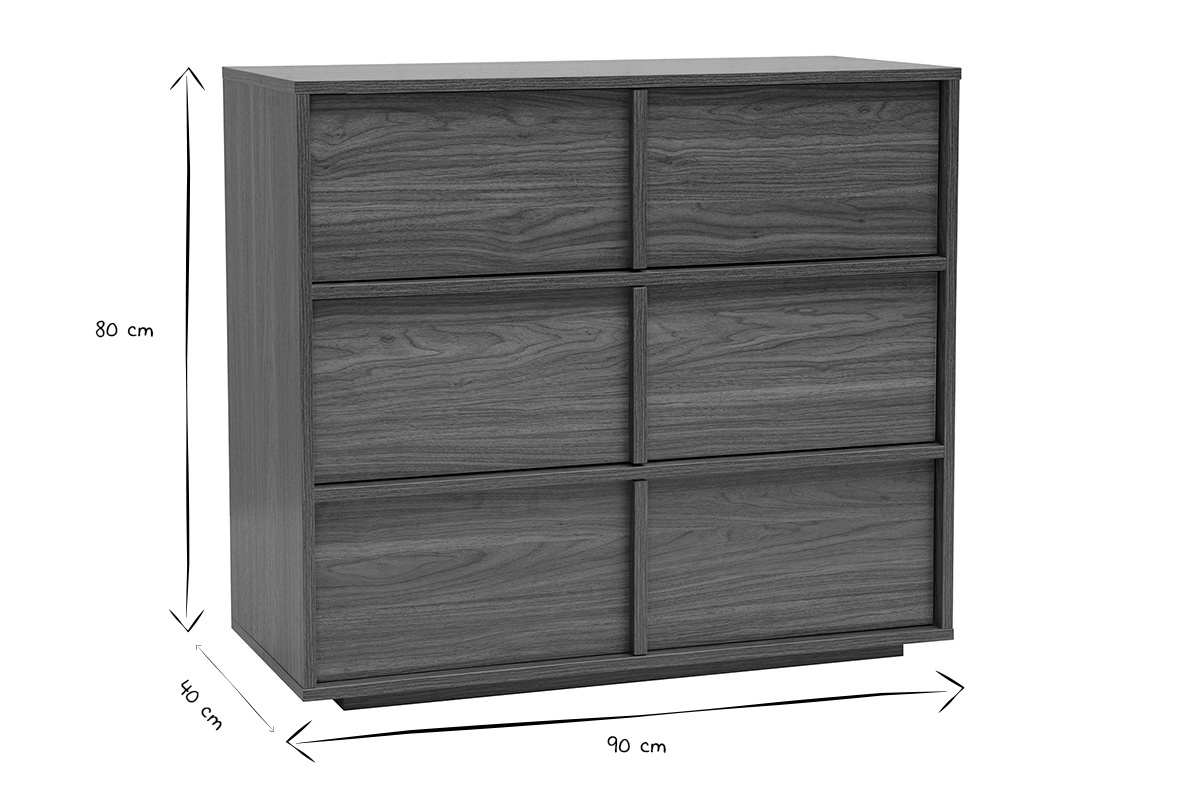 Commode finition bois fonc� noyer 3 tiroirs L90 cm LOTHAIRE