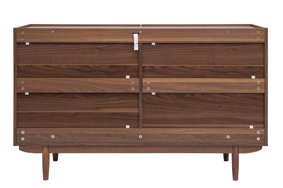 Commode finition bois fonc noyer 6 tiroirs L120 cm SANAA