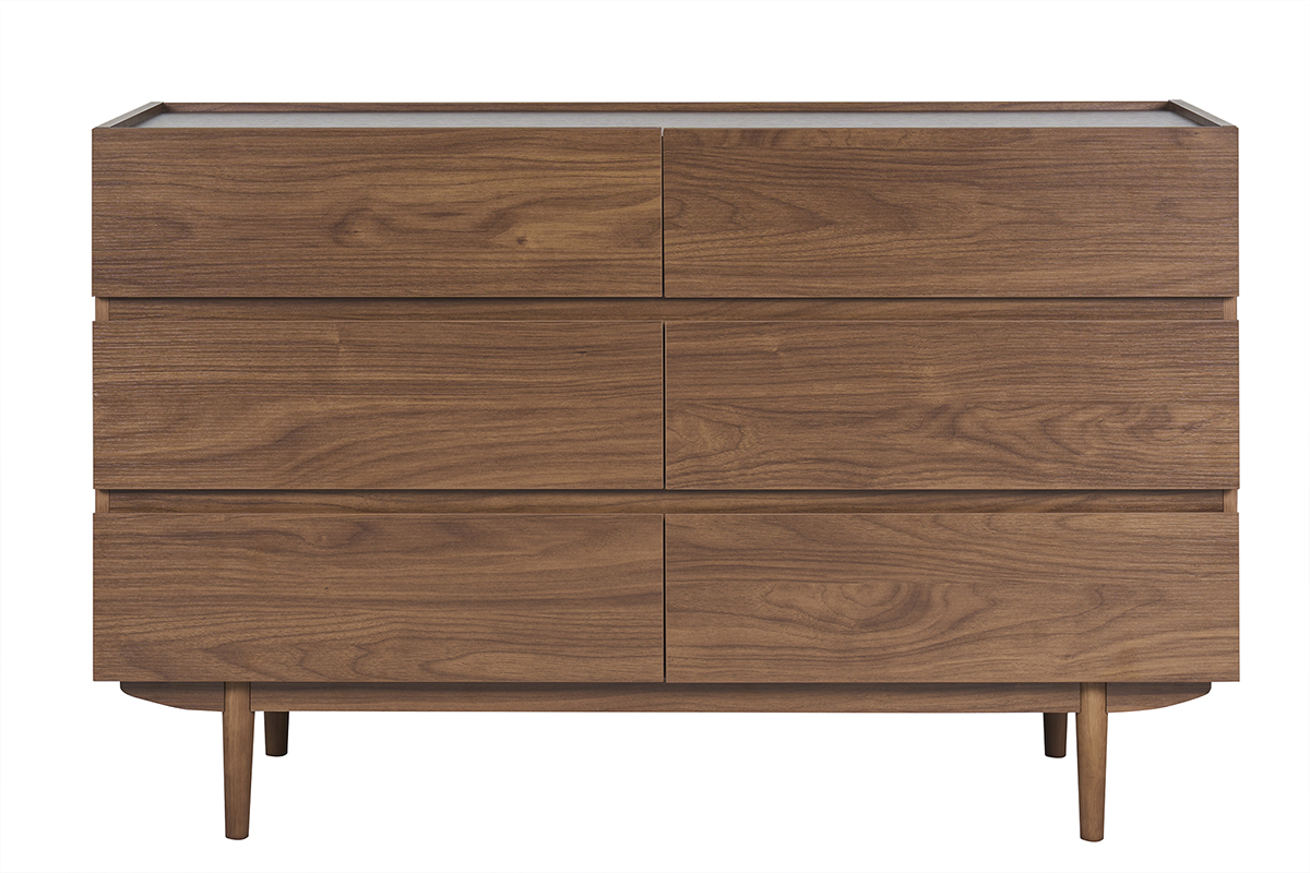 Commode finition bois fonc� noyer 6 tiroirs L120 cm SANAA