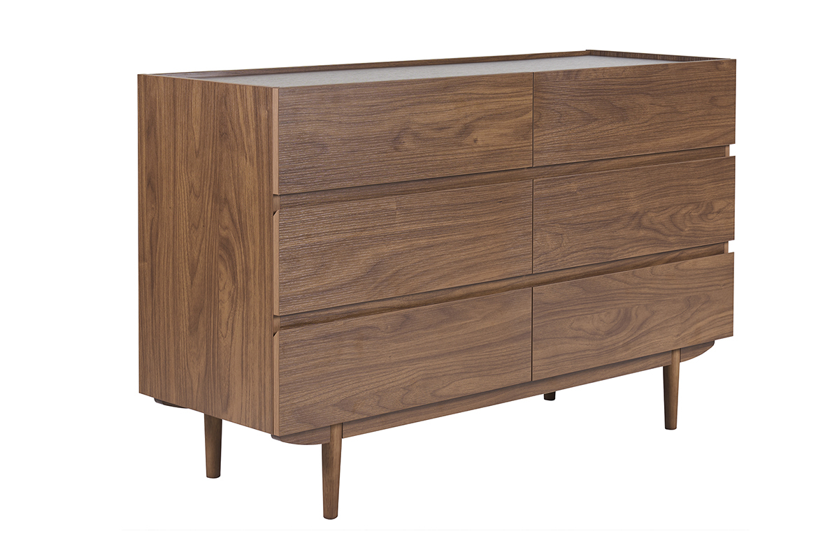 Commode finition bois fonc� noyer 6 tiroirs L120 cm SANAA