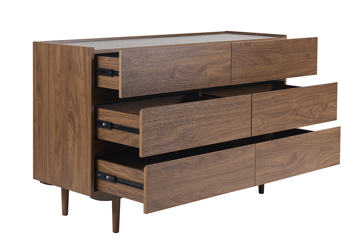 Commode finition bois fonc� noyer 6 tiroirs L120 cm SANAA