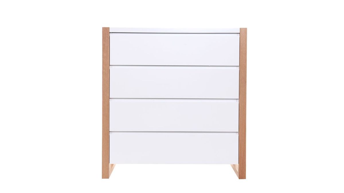 Commode scandinave blanche et bois clair 4 tiroirs L100 cm ARMEL