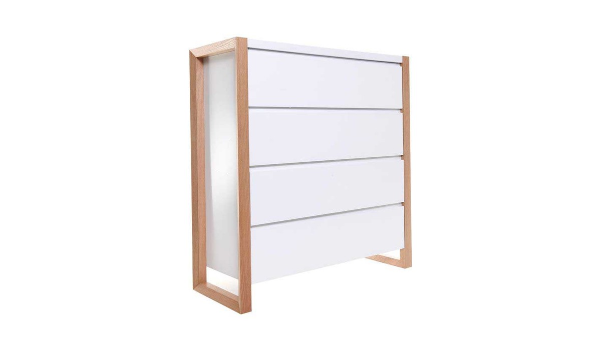 Commode scandinave blanche et bois clair 4 tiroirs L100 cm ARMEL