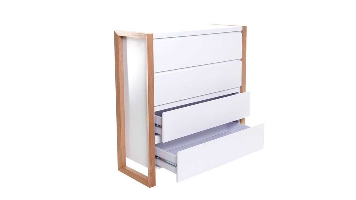 Commode scandinave blanche et bois clair 4 tiroirs L100 cm ARMEL