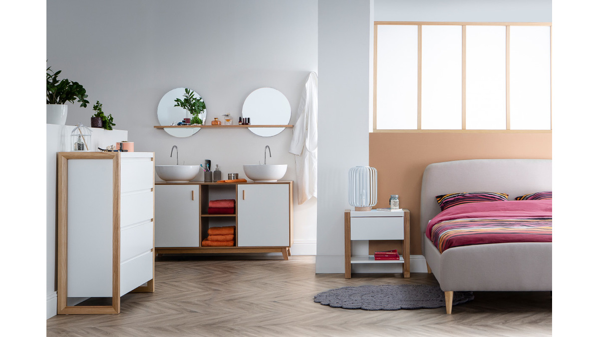 Commode scandinave blanche et bois clair 4 tiroirs L100 cm ARMEL