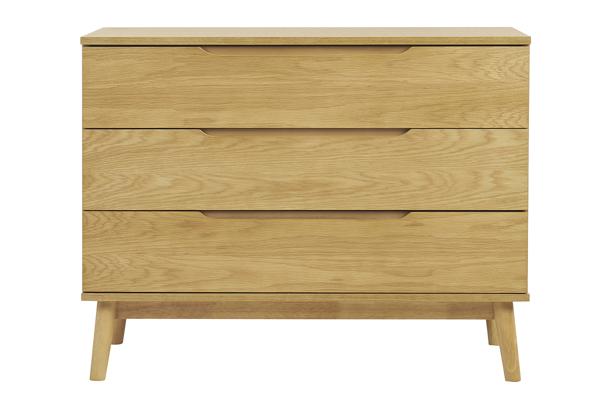 Commode scandinave bois clair chne 3 tiroirs L90 cm FELIX