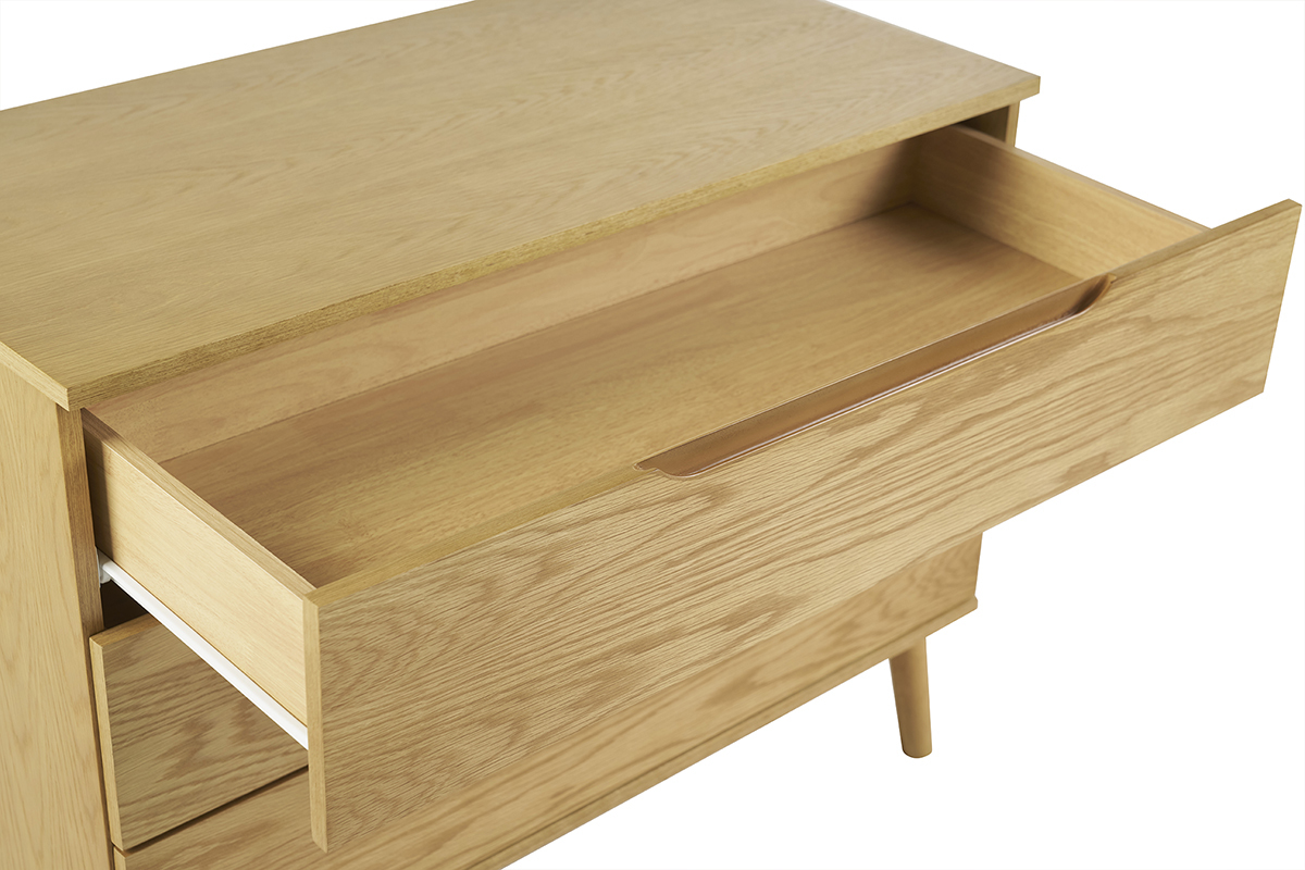 Commode scandinave bois clair chne 3 tiroirs L90 cm FELIX