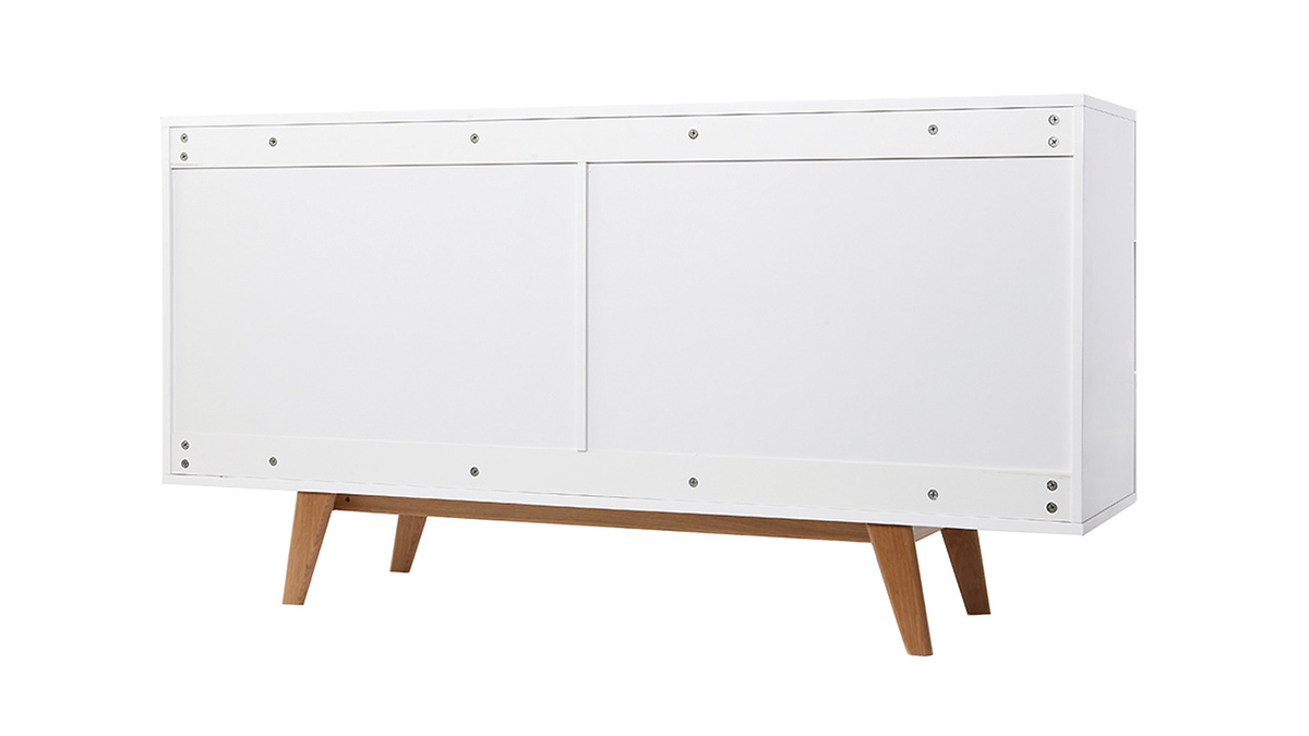 Commode scandinave finition blanc brillant laqu 6 tiroirs L160 cm MELKA