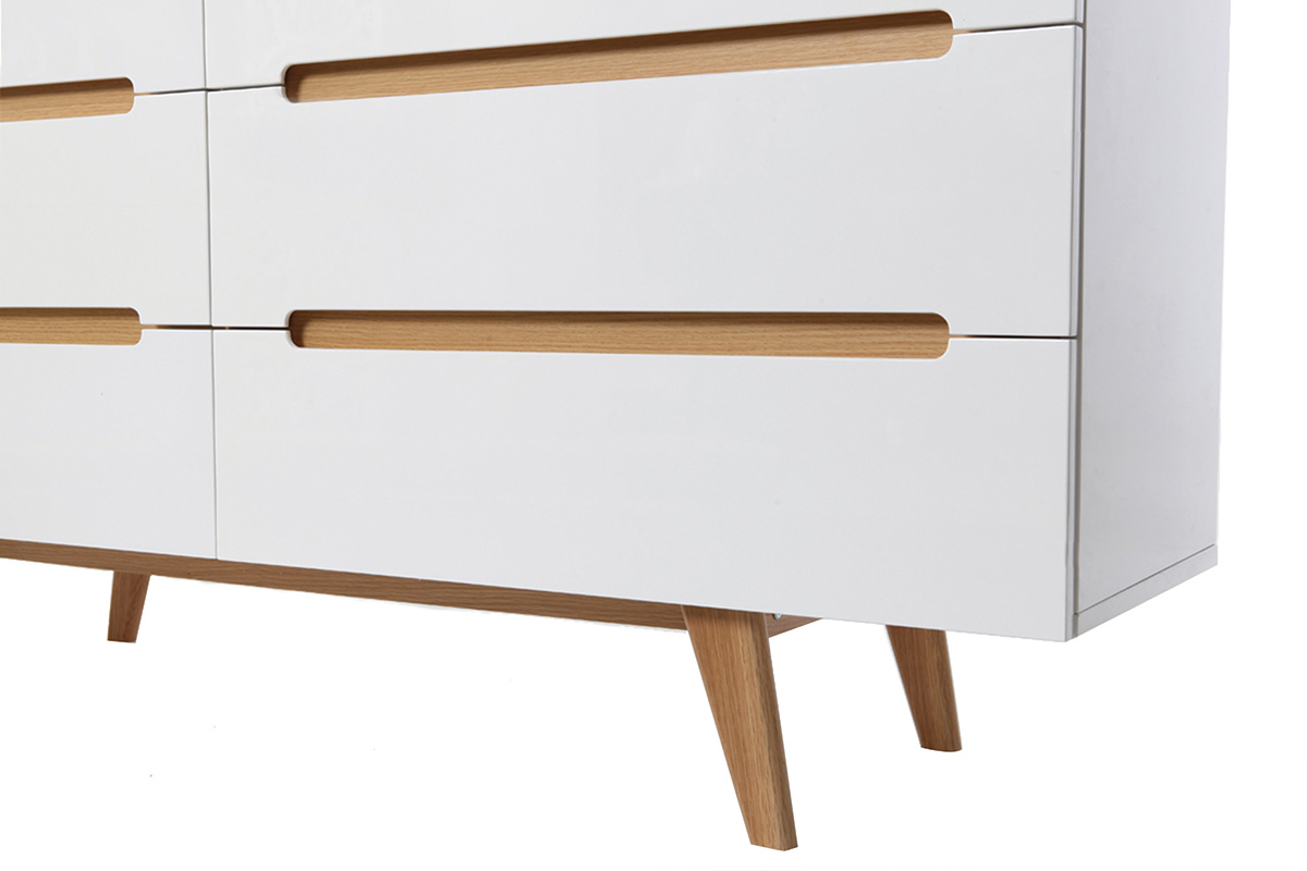 Commode scandinave finition blanc laqu� brillant 6 tiroirs L160 cm MELKA