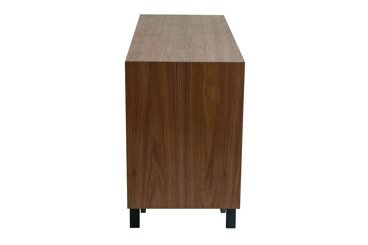 Commode vintage bois fonc� noyer et m�tal noir 6 tiroirs L120 cm MANNY