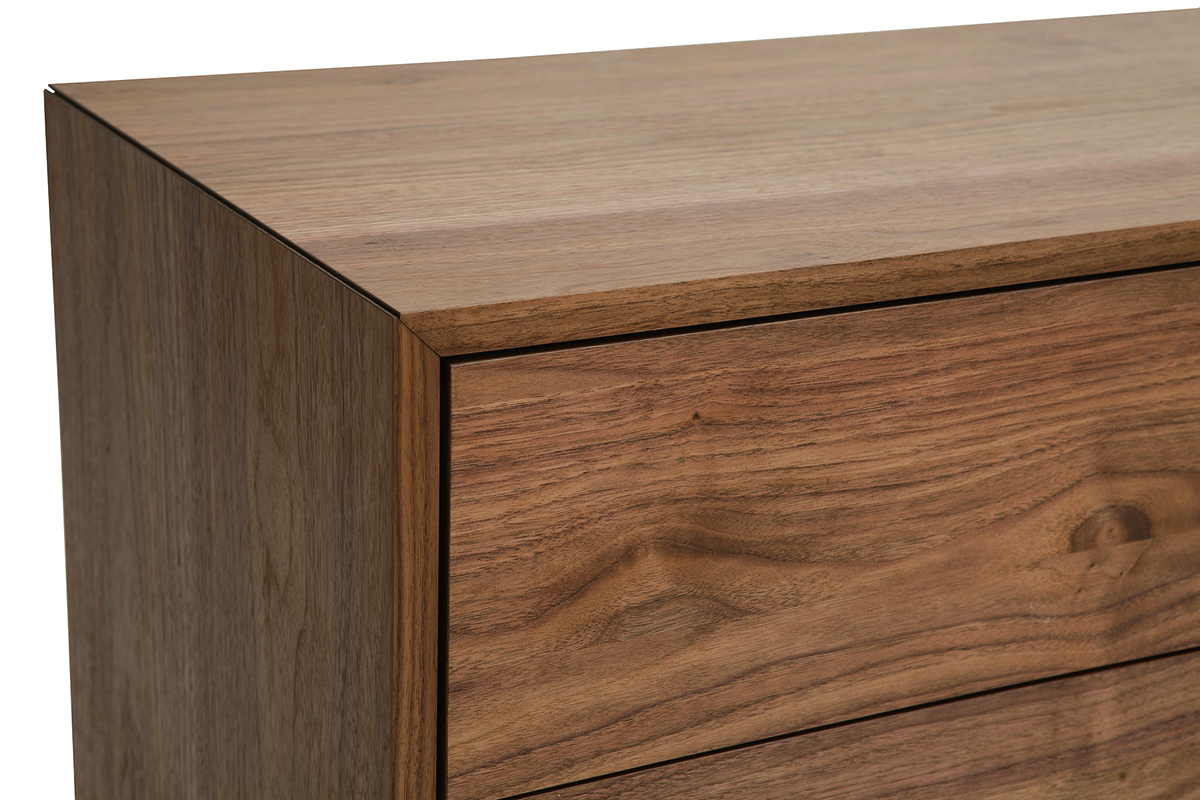 Commode vintage bois fonc� noyer et m�tal noir 6 tiroirs L120 cm MANNY