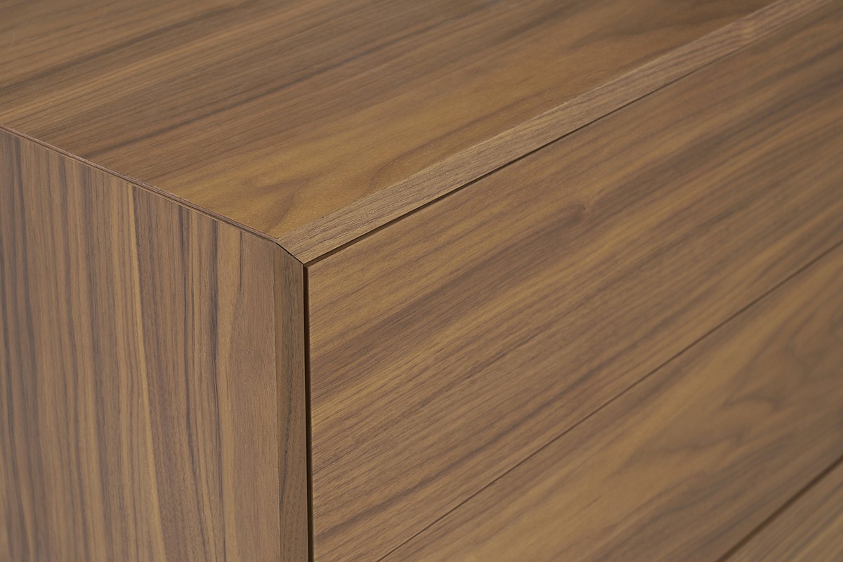 Commode vintage en bois fonc� noyer et m�tal noir 3 tiroirs L81 cm MANNY