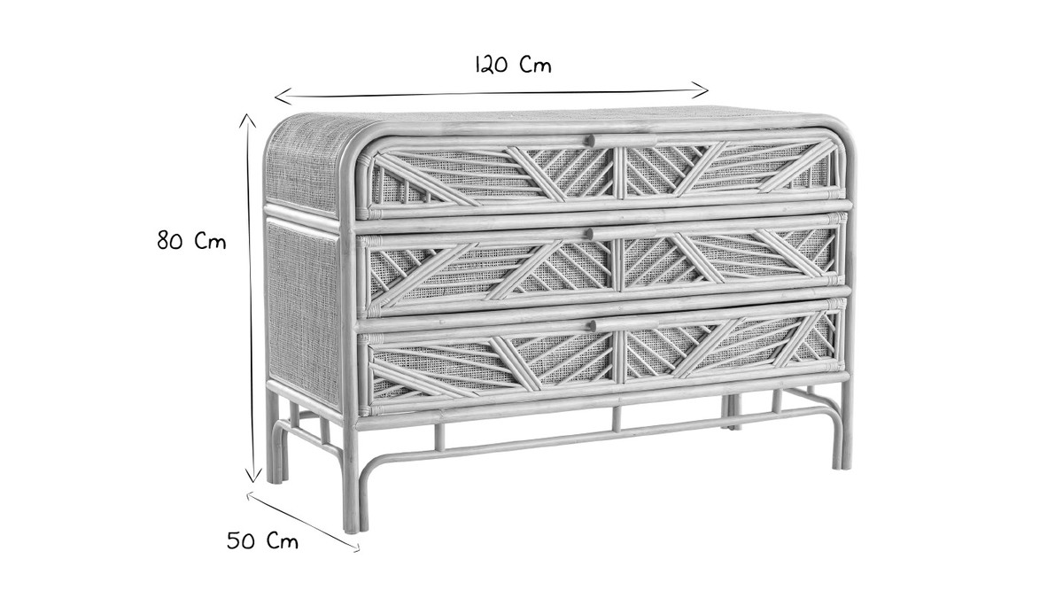 Commode vintage en rotin 3 tiroirs L120 cm GALON