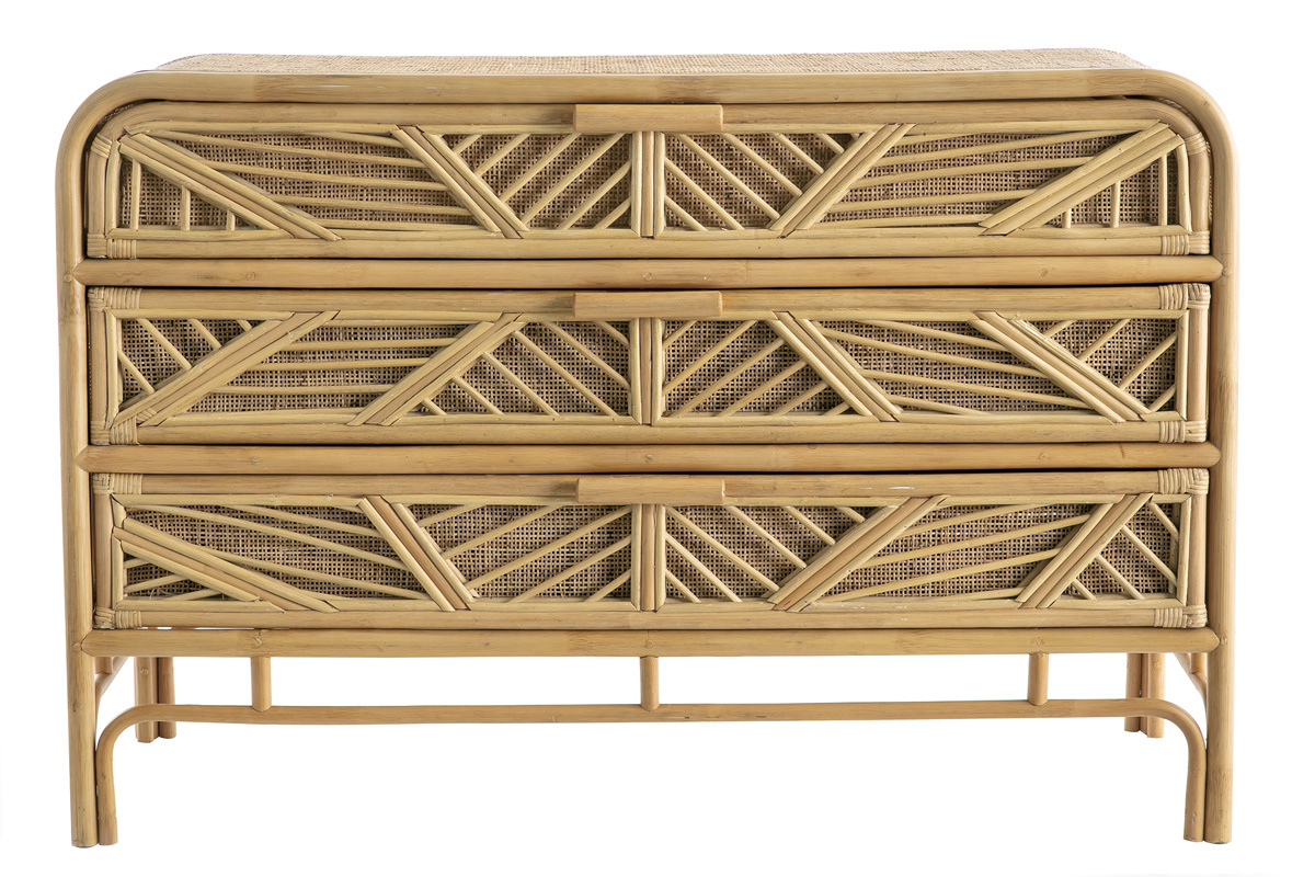Commode vintage en rotin 3 tiroirs L120 cm GALON