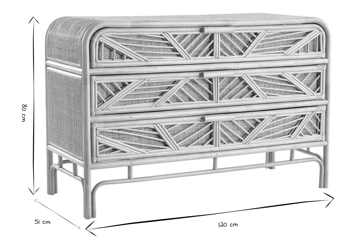 Commode vintage en rotin 3 tiroirs L120 cm GALON