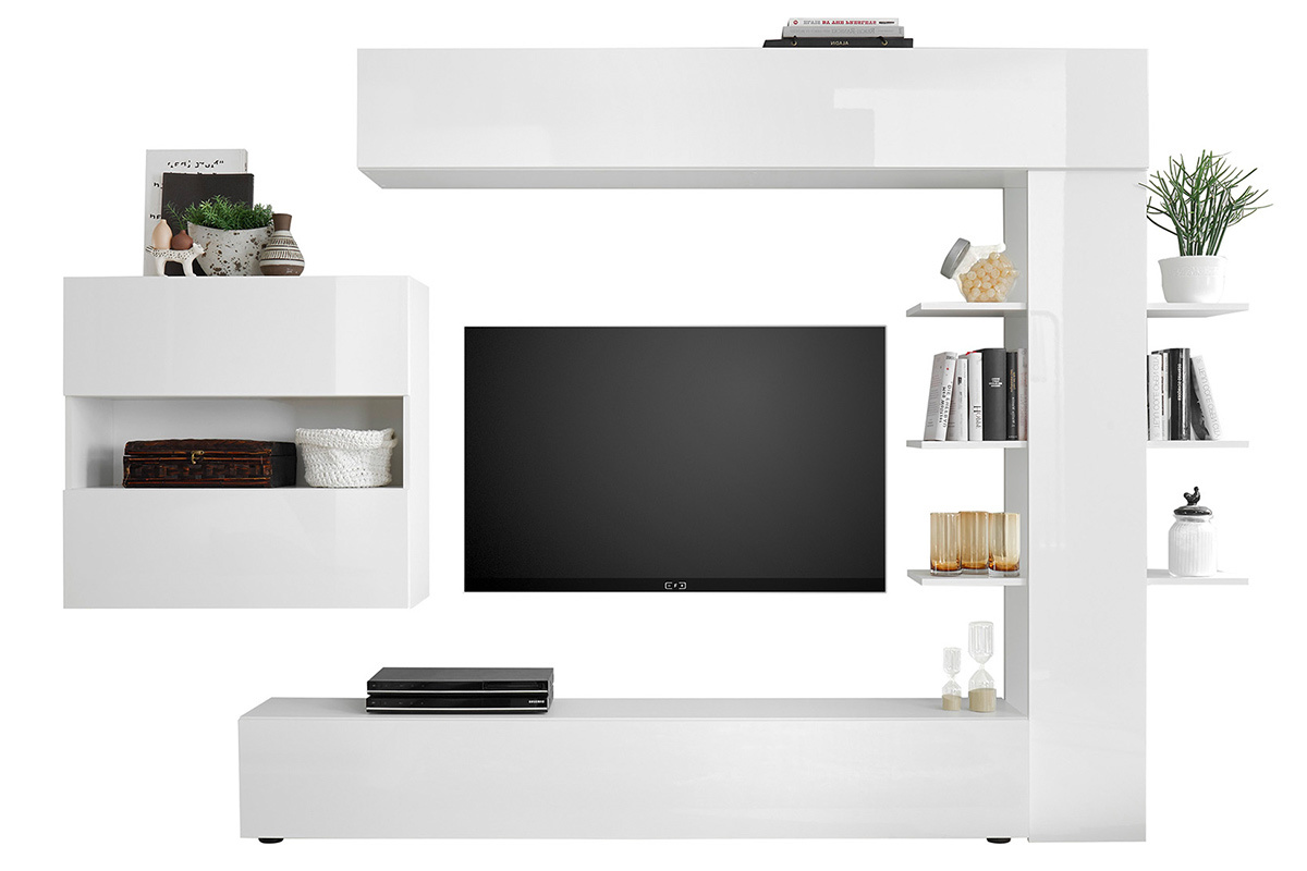 Composition TV murale blanc laqu� brillant L184 cm ETERNEL
