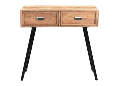 Console 2 tiroirs en acacia massif et m&eacute;tal noir L81 cm EDITION