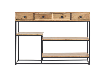 Console 4 tiroirs en acacia et m&eacute;tal noir L115 cm GRENELLE