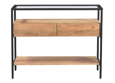 Console avec plateau verre et tiroirs en manguier massif L100 cm SITA