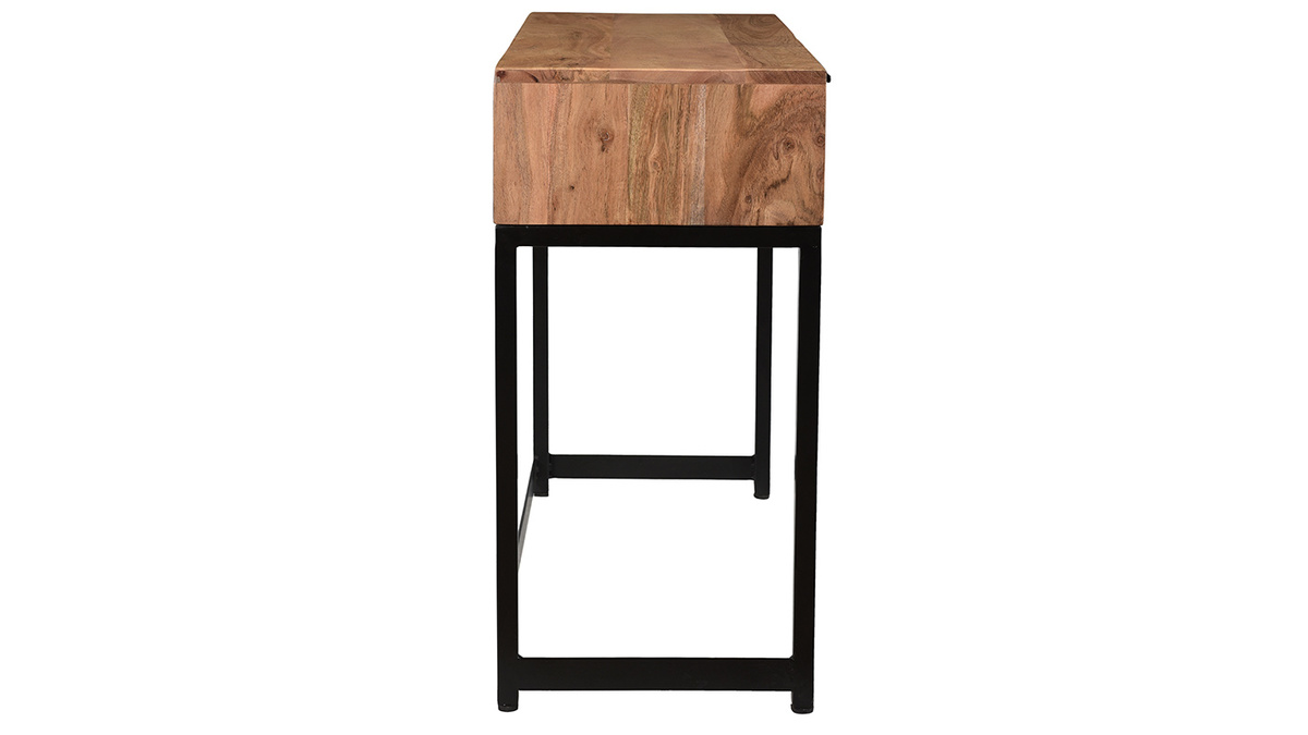 Console avec rangement 2 tiroirs  motifs chevrons en bois massif et mtal noir L100 cm STICK