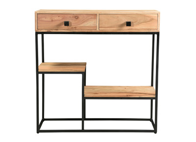 Console avec rangements 2 tiroirs en bois massif et métal noir L80 cm GRENELLE