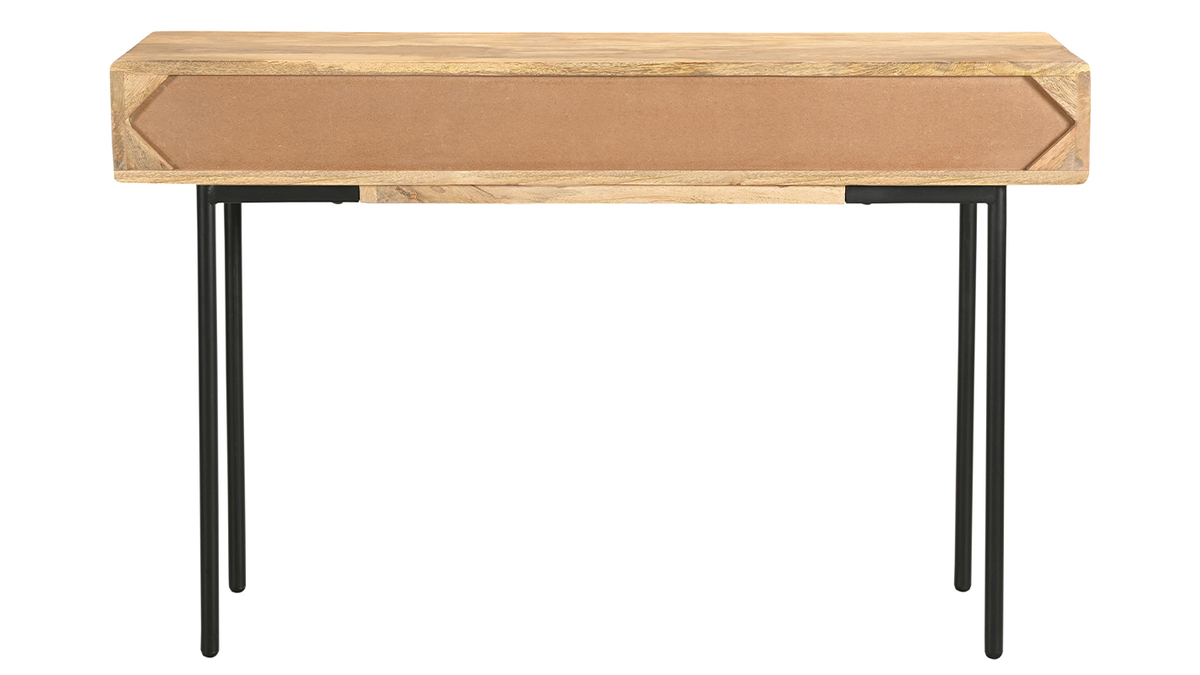 Console avec rangements 3 tiroirs en bois manguier massif et mtal noir L120 cm JUDE