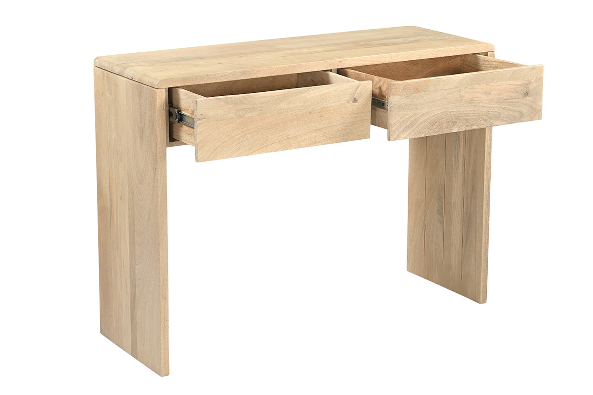 Console avec rangements en bois clair manguier massif L105 cm LATIKA